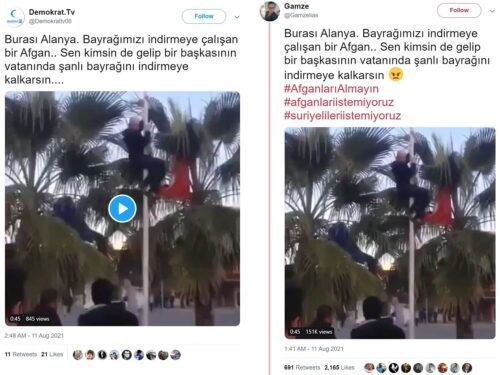 bayrağı indirmeye çalışan afgan