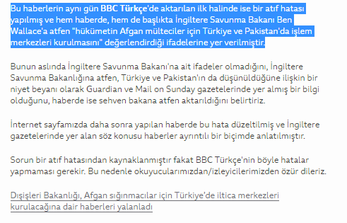 bbc afgan mülteci merkezi haber özrü