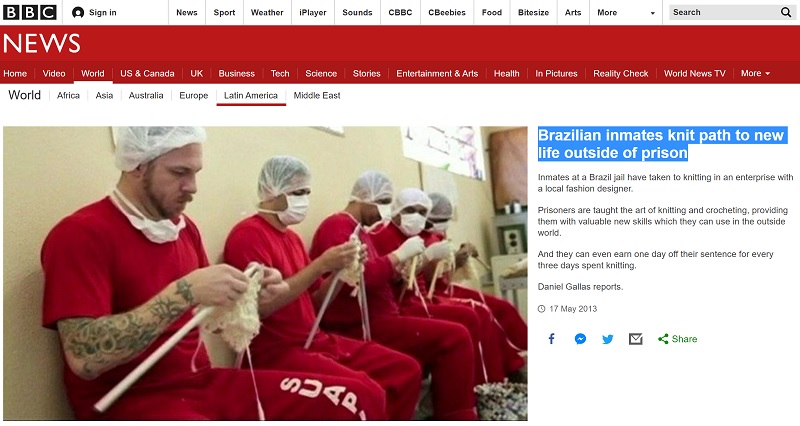 BBC'nin yayınladığı Brezilya'daki bir hapishanede örgü ören mahkumlara dair haberi
