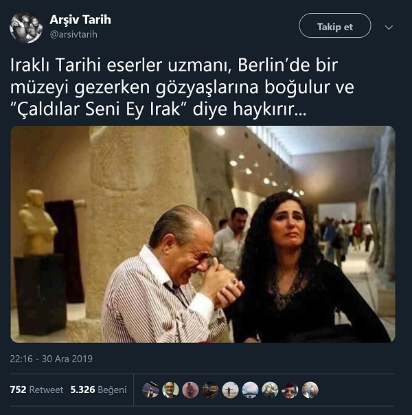 Berlin'de Müzeyi Gezerken Ağlayan Iraklı Tarihi Eserler Uzmanına Ait Sanılan Fotoğrafı Paylaşan Tweet