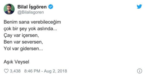 Çay var içersen Ben varım seversen Yol var gidersen