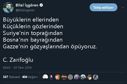 Bilal İşgören'in "Gazze'nin gözyaşından öpeceğiz" mısrasını içeren şiirin sahibini Cahit Zarifoğlu sandığı paylaşımı