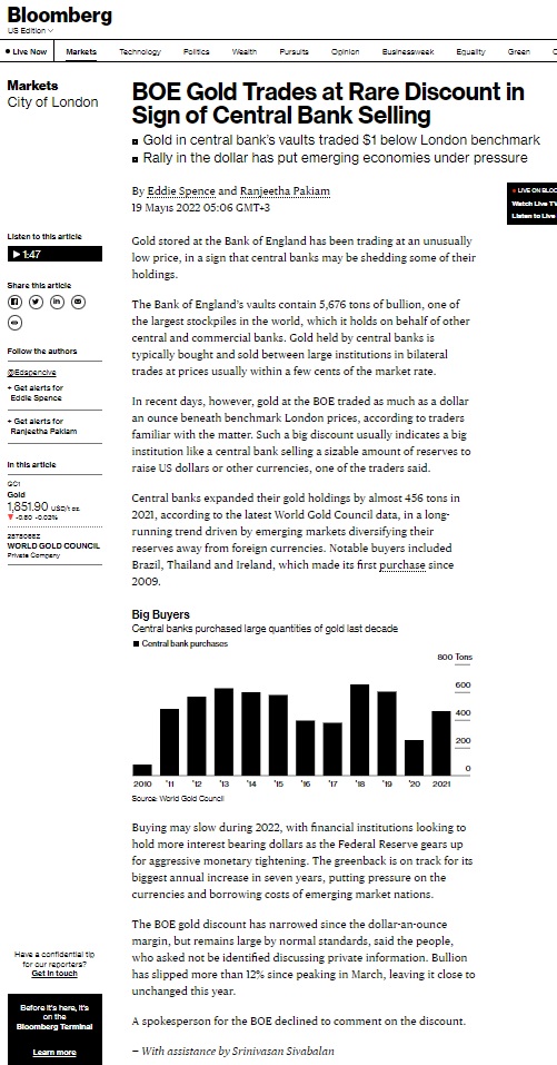 bloomberg altin satisi haberi