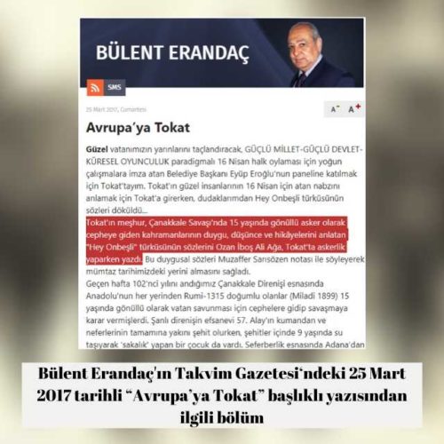 Bülent Erandaç'ın Takvim Gazetesi'ndeki 25 Mart 2017 tarihli "Avrupa’ya Tokat" başlıklı yazısı
