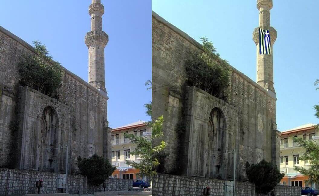 cami minaresine yunanistan bayrağı
