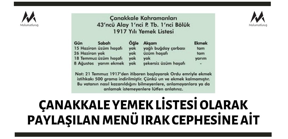 Çanakkale Savaşında Mehmetçiğin Yemek Menüsü Efsanesi