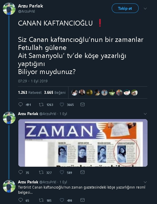 Canan Kaftancıoğlu'nun Samanyolu TV'de köşe yazarlığı yaptığını iddia eden paylaşım