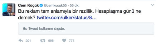 cem küçük ülker reklamı tepkisi