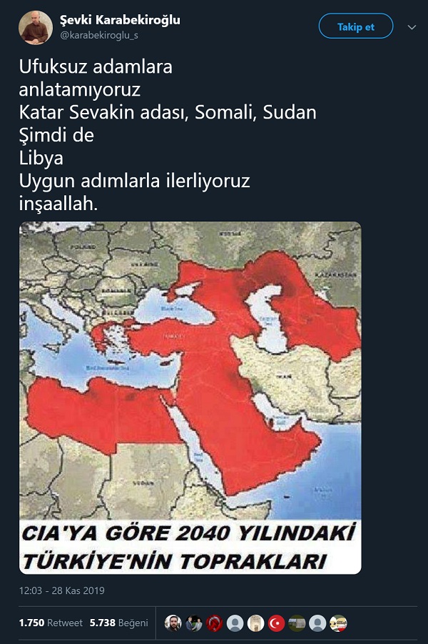 CIA'nın 2040 / 2050 Türkiye haritası sanılan görseli içeren paylaşım