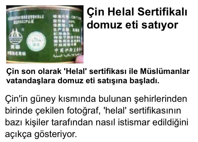 Çin'de helâl sertifikalı domuz eti satıldığını öne süren haber metninden bir bölüm