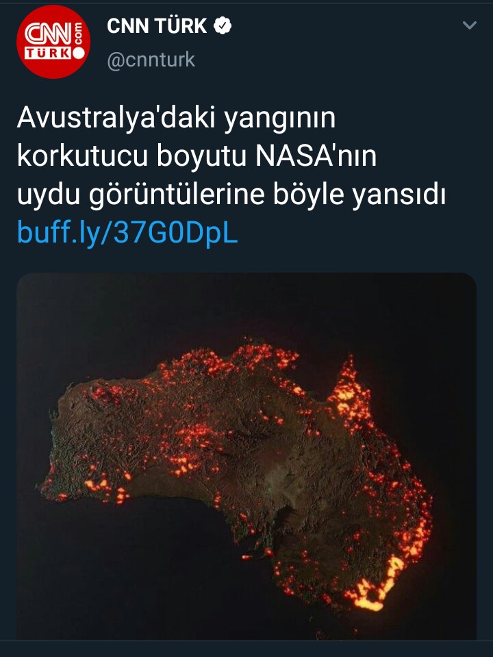 CNN Türk'ün Avustralya'da meydana gelen yangınların uzayda görüntüsü olduğu sanılan görseli içeren haberi