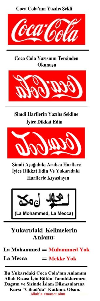 Coca-Cola logosunun ters okunduğunda Arapça “Muhammet’e hayır, Mekke’ye hayır.” anlamına geldiği iddiası