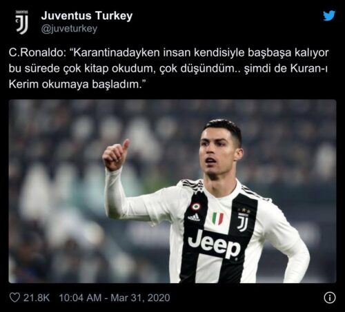 cristiano ronaldo kuran okumaya başladım