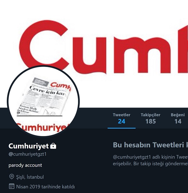 Cumhuriyet Gazetesine ait sanılan parodi sosyal medya hesabı