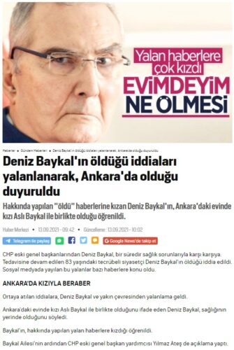 deniz baykal vefat