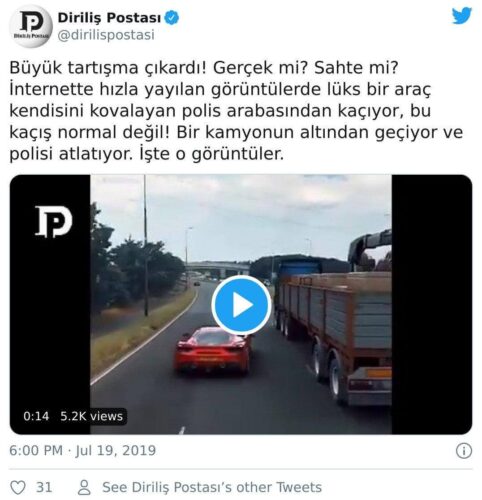 kamyonun altından geçen ferrari