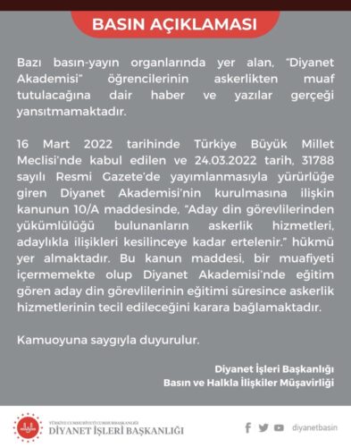 diyanet akademisi aciklamasi