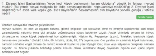 diyanet evde kedi kopek fetva