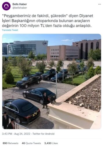 diyanet otoparkinda bulunan araclarin degeri