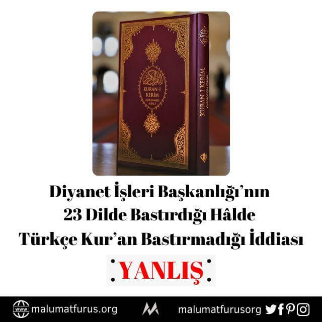 Diyanet Türkçe Kuran bastırmadı iddiası