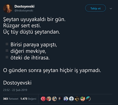 Dostoyevski'ye atfedilen sözü içeren paylaşım