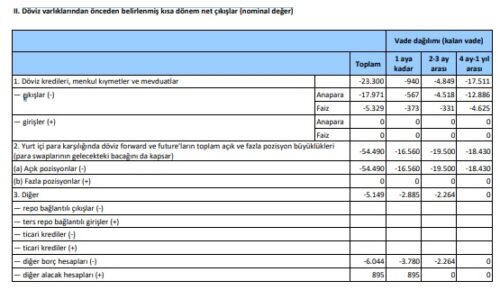 Döviz varlıklarından önceden belirlenmiş kısa dönem net çıkışlar