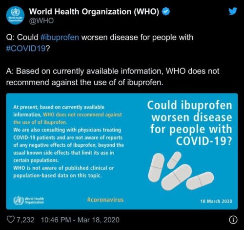 Ibuprofen kullanımı ile ilgili 18 Mart tarihli DSÖ açıklaması