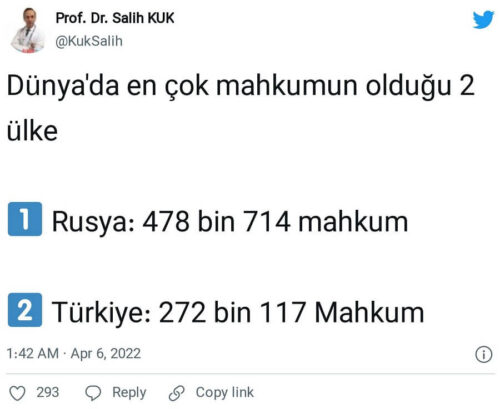 dunyada en cok mahkumun oldugu