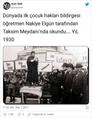 Dünyada ilk çocuk hakları bildirgesi öğretmen Nakiye Elgün