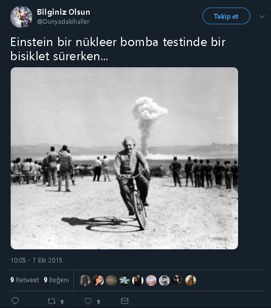 Albert Einstein'ın bir nükleer bomba testi sırasında bisiklet sürerken görüntülendiğini öne süren paylaşım