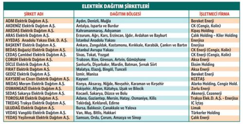 elektrik dagitim sirketleri