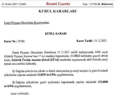 elektrik kayip odemesi 2022