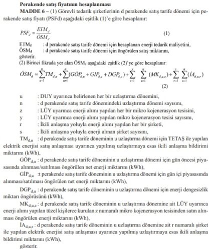 elektrik perakende satis fiyat hesaplamasi