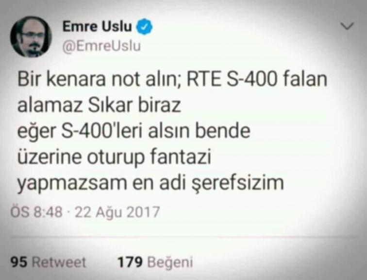 Emre Uslu'nun S-400'lerin alınamayacağını iddia tweetin montajlanarak paylaşılan versiyonu