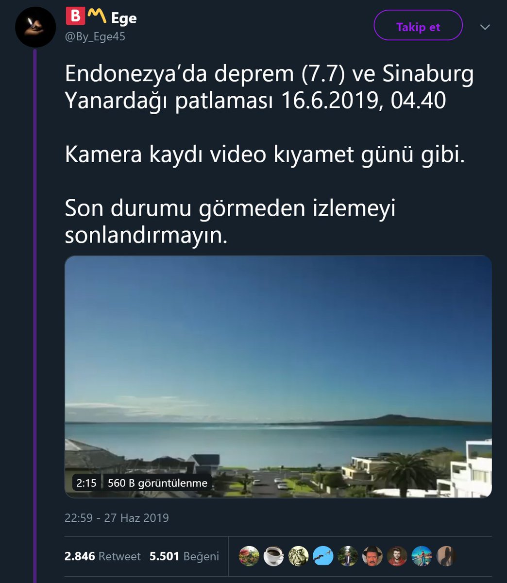 Sinabung Yanardağı'nın patlama anına ait olduğu sanılan videoyu paylaşan tweet