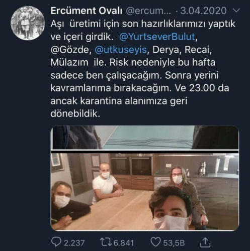 ercüment ovalı koronavirüs aşısı üretimi