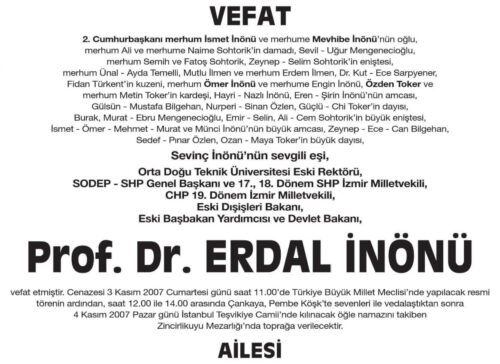 erdal inonu vefat