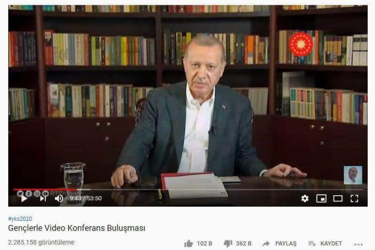 erdoğan youtube yayını dislike