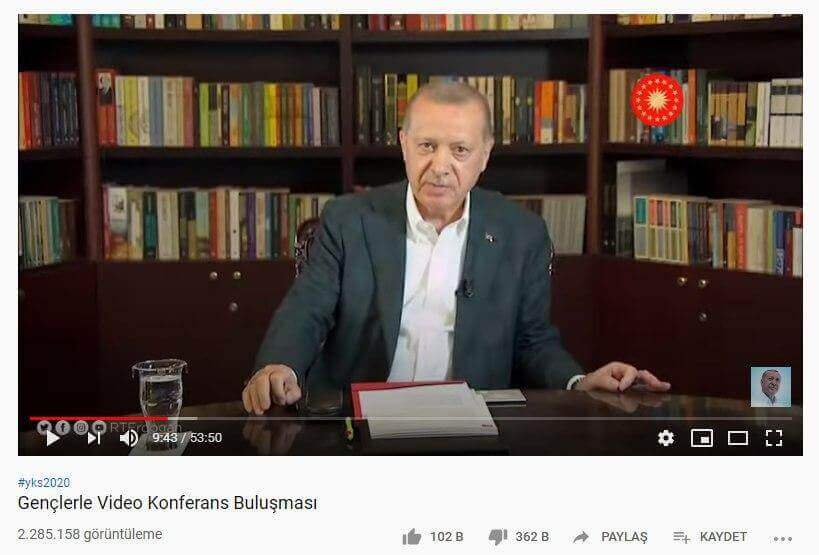 erdoğan youtube yayını dislike