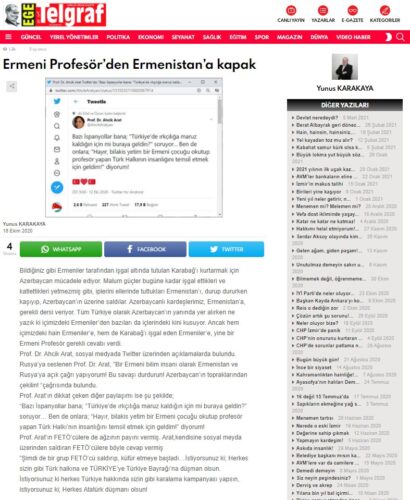 ermeni profesorden ermenistana kapak