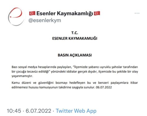 esenler kaymakamligi tecavuz iddiasi aciklama