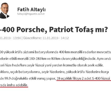 Fatih Altaylı'nın S400 Sistemi İle Hatalı Bilgilere Yer Verdiği Köşe Yazısı