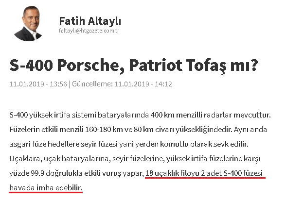 Fatih Altaylı'nın S400 Sistemi İle Hatalı Bilgilere Yer Verdiği Köşe Yazısı