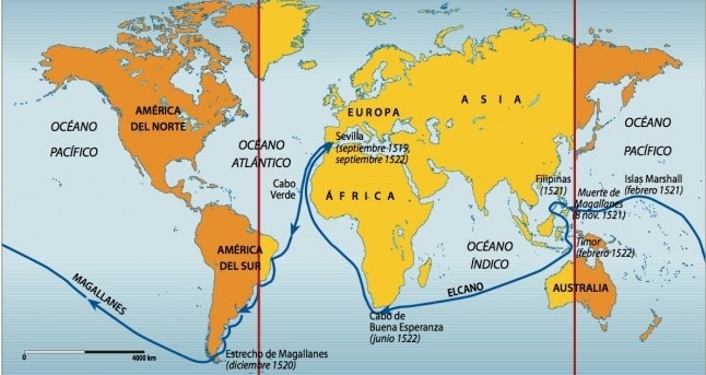 Macellan Dünyanın Etrafını Dolaşma Rotası