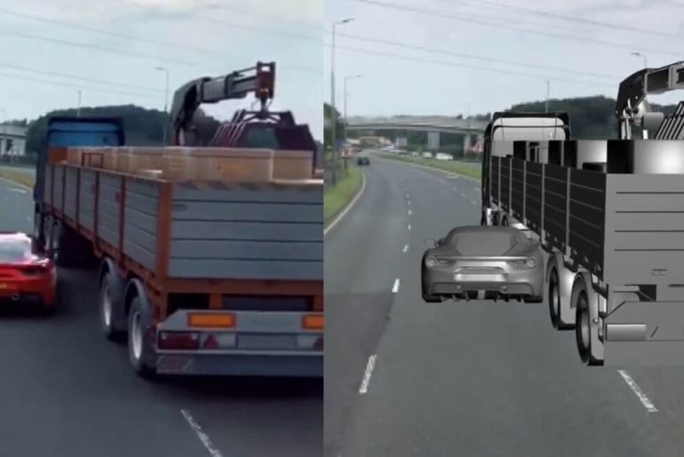 ferrari tırın altından geçti