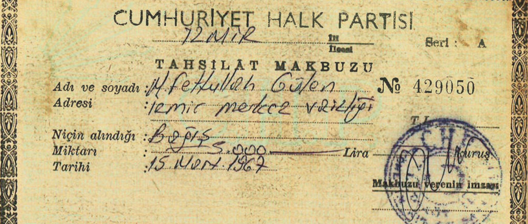 Fethullah Gülen'e ait olduğu öne sürülen 429050 seri sayılı tahsilat makbuzu