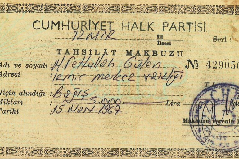 Fethullah Gülen'e ait olduğu öne sürülen 429050 seri sayılı tahsilat makbuzu