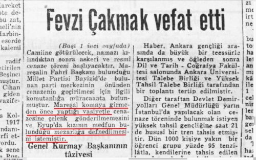 fevzi cakmak vefat etti