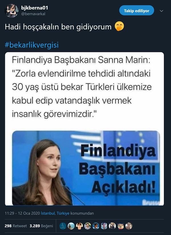 Finlandiya Başbakanının 30 yaş üstü bekar Türkleri ülkesine davet ettiği iddiasını içeren paylaşım