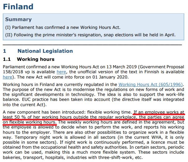 Avrupa Uzmanlık Merkezi (The European Centre of Expertise) tarafından 2019 yılı Mart ayı için İşçi Kanunu hakkında hazırlanan "Flash Reports on Labour Law" başlıklı raporun Finlandiya ile ilgili bölümünden bir kesit
